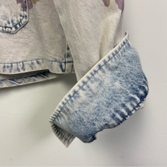 Mystree Light Blue Denim Jacket with Lavender Script and Floral Accent - Picture 4 of 8